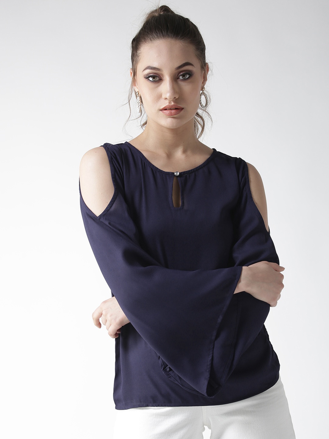 

La Zoire Navy Blue Keyhole Neck Georgette Top
