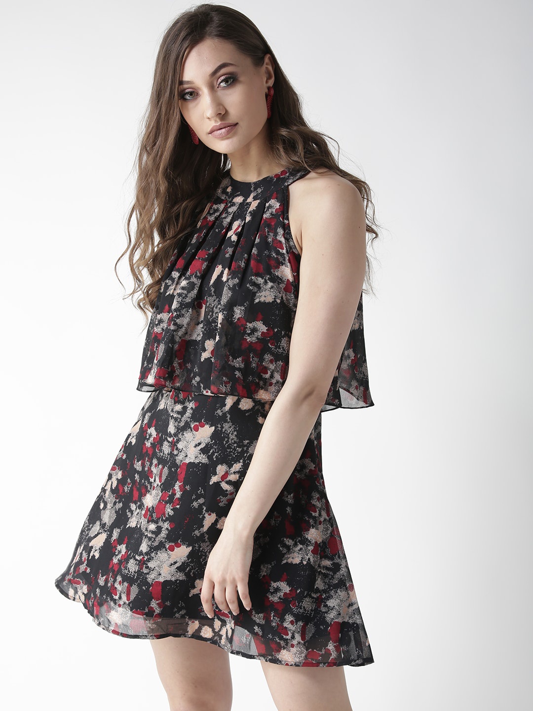 

La Zoire Black Floral Georgette A-Line Dress