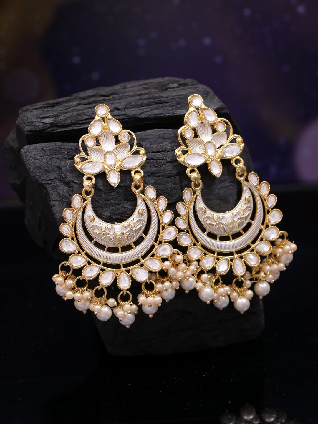 

Crunchy Fashion Gold-Toned Contemporary Chandbalis Earrings