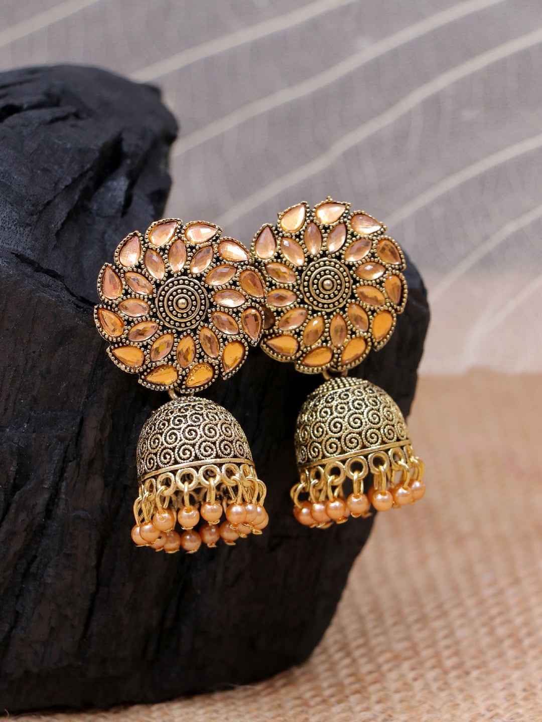 

Crunchy Fashion Gold-Toned Contemporary Jhumkas Earrings