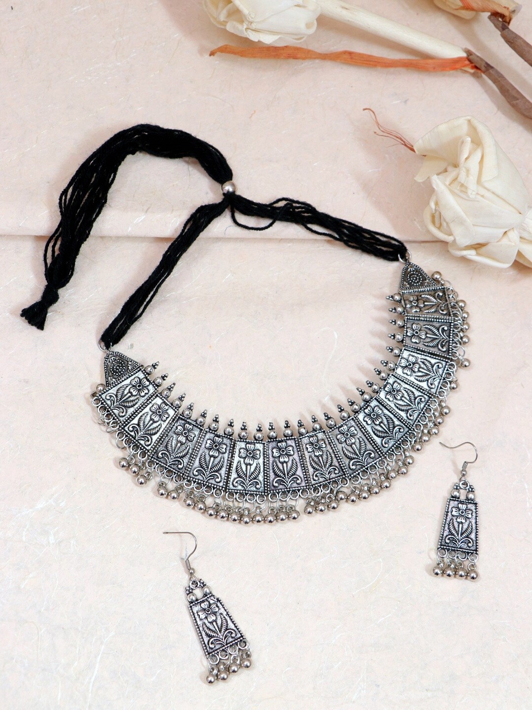 

Crunchy Fashion Oxidised Silver-Plated Beaded Antique Jewellery Set