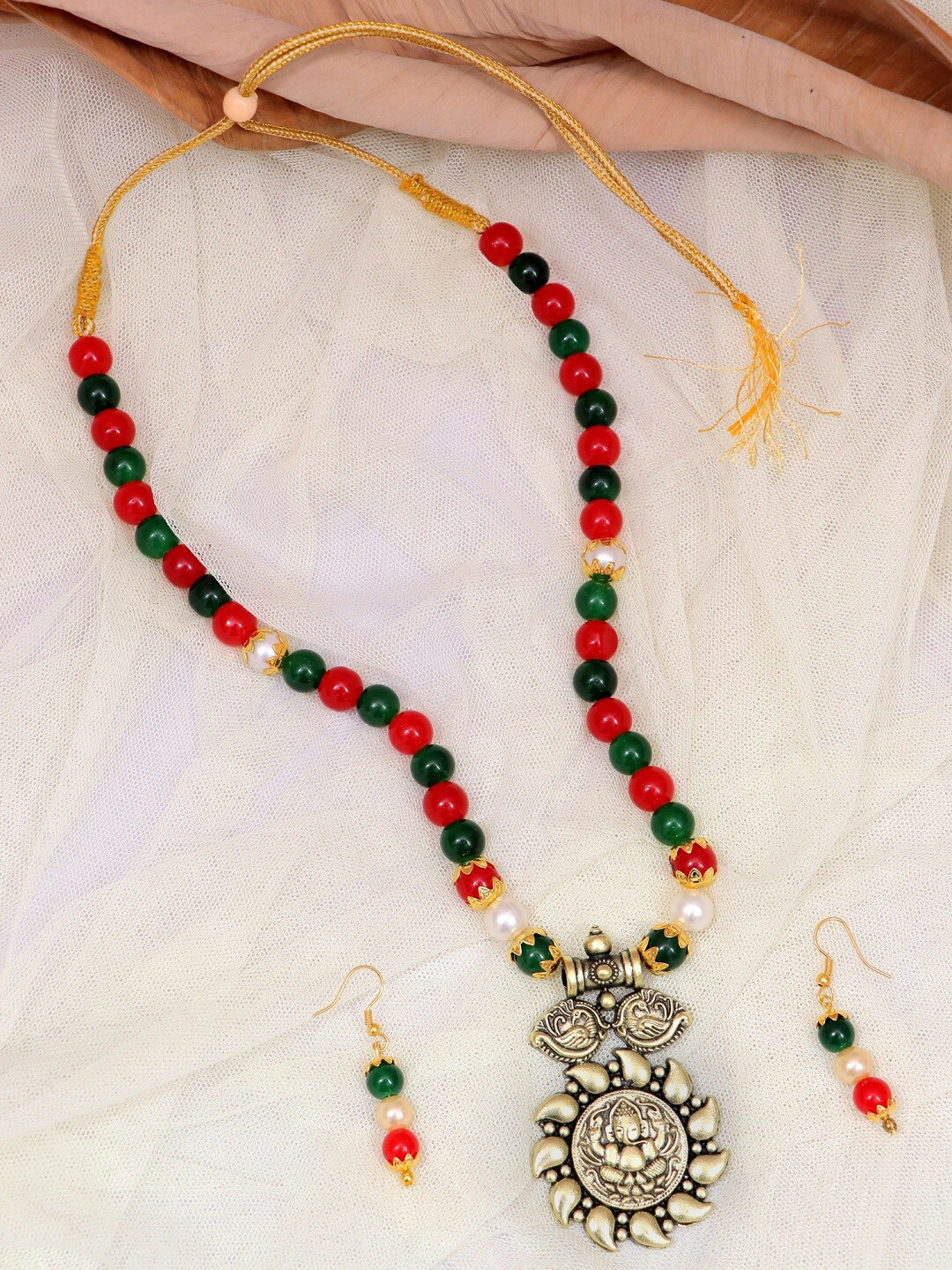

Crunchy Fashion Gold-Plated & Red Studded Temple Jewellery Set