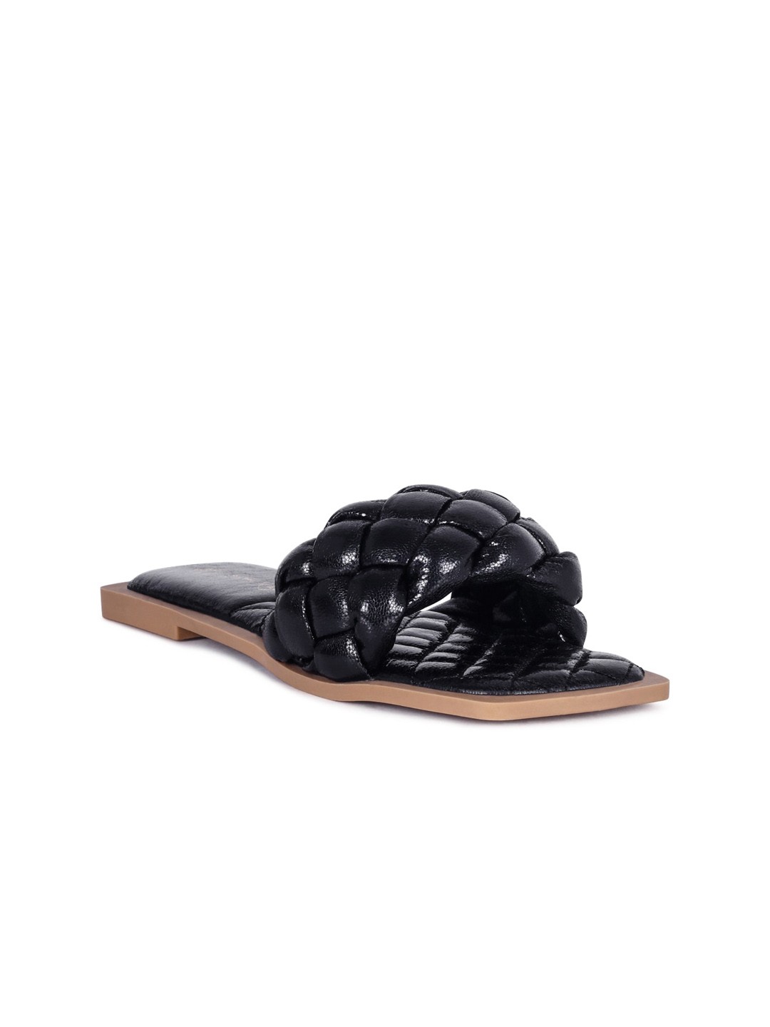 

London Rag Women Black Woven Design Open Toe Flats