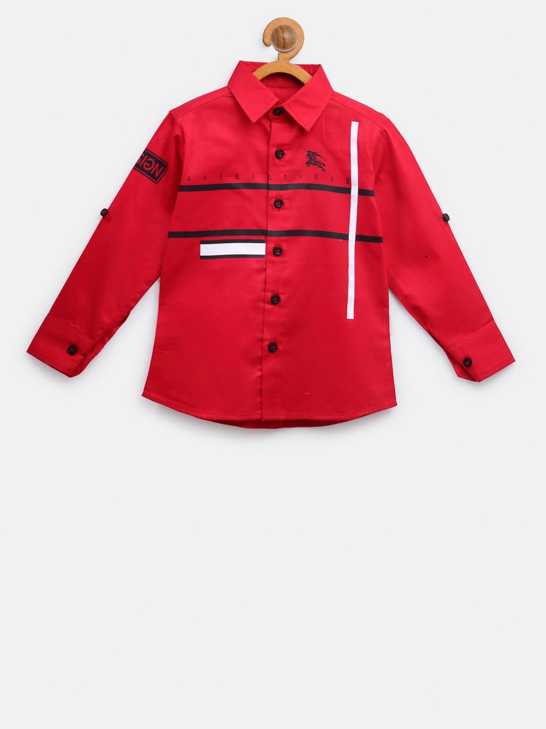 

NYNSH- PlusS Kids Boys Red Horizontal Stripes Striped Casual Shirt