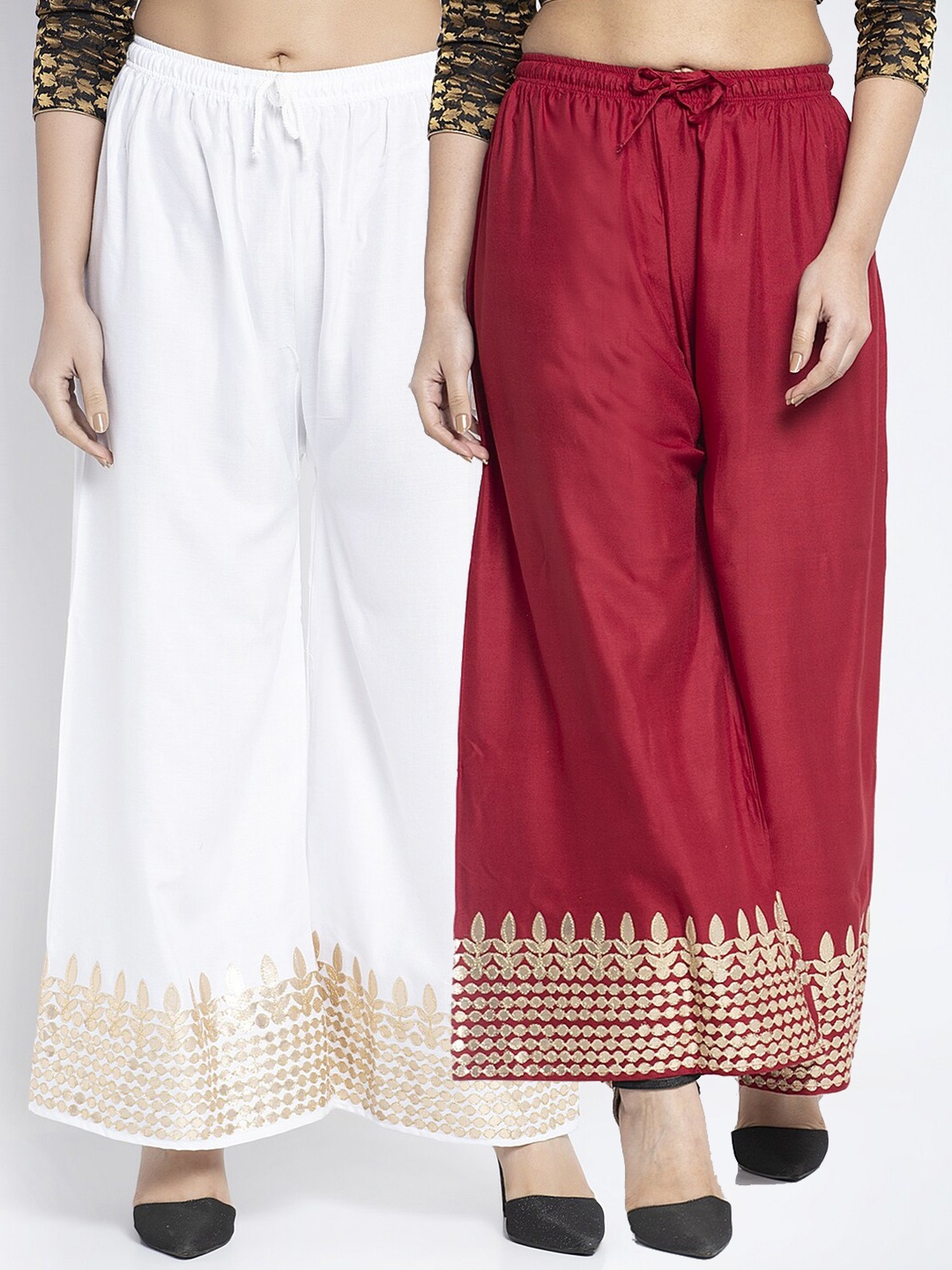 

Jinfo Women White & Maroon Set of 2 Gota Embellished Flared Ethnic Palazzos