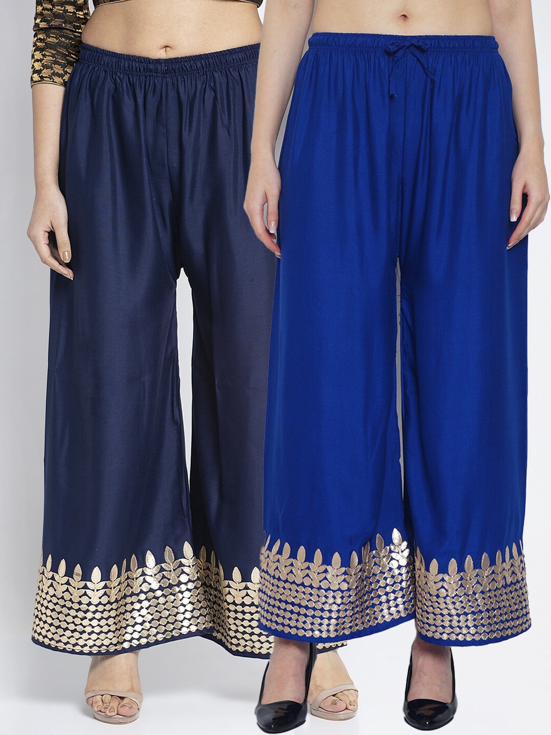 

Jinfo Women Blue & Navy Blue Set Of 2 Gota Printed Straight Fit Palazzo