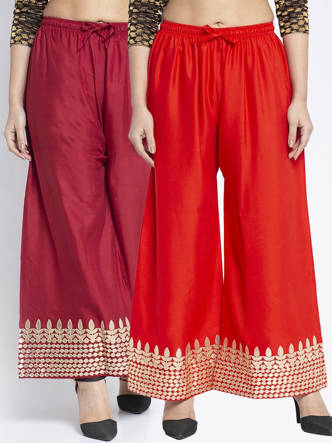 

Jinfo Women Red & Maroon Set Of 2 Gota Printed Wide Leg Fit Palazzo