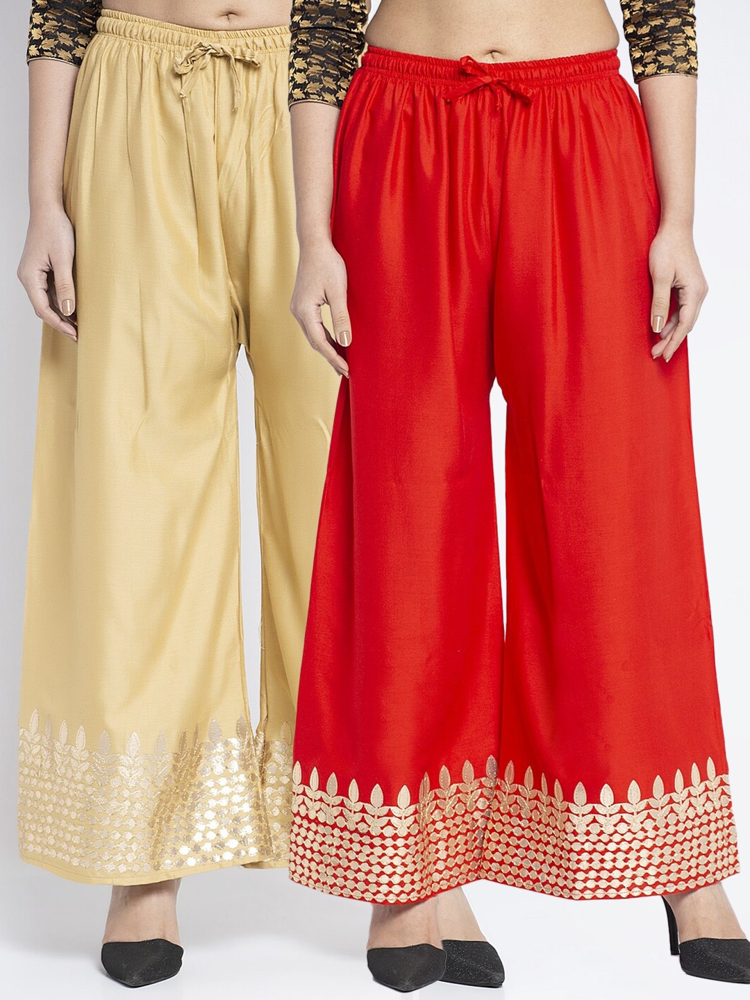 

Jinfo Women Red & Beige Set Of 2 Gota Printed Wide Leg Fit Palazzo