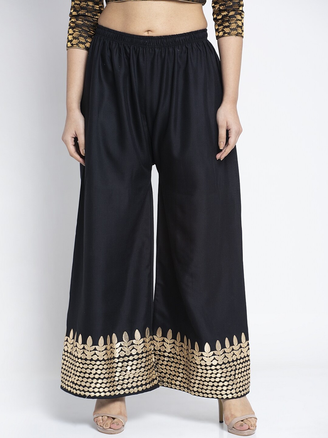 

Jinfo Women Black Gota Printed Wide Leg Fit Palazzo