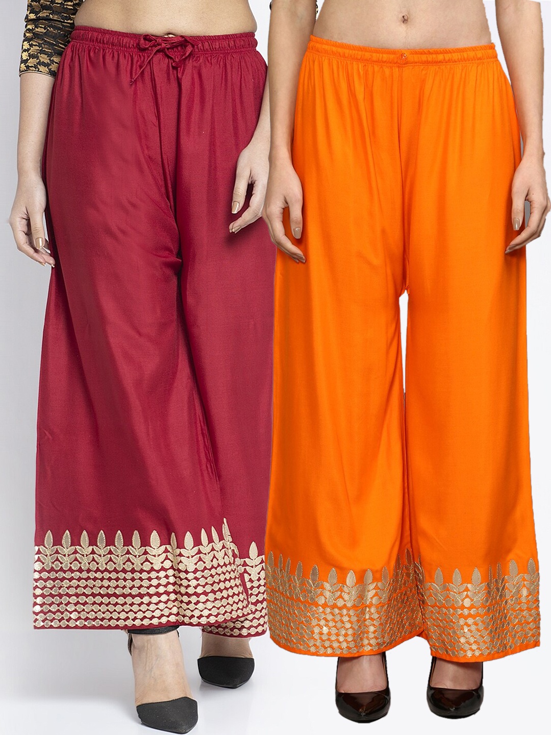 

Jinfo Women Pack Of 2 Orange & Maroon Flared Ethnic Palazzos