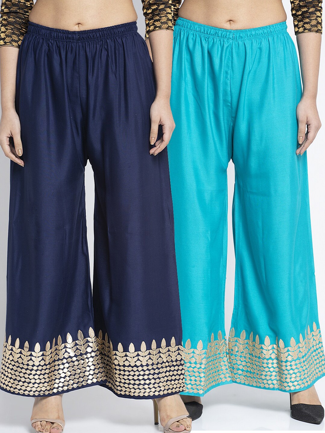 

Jinfo Women Pack Of 2 Navy Blue Flared Knitted Ethnic Palazzos