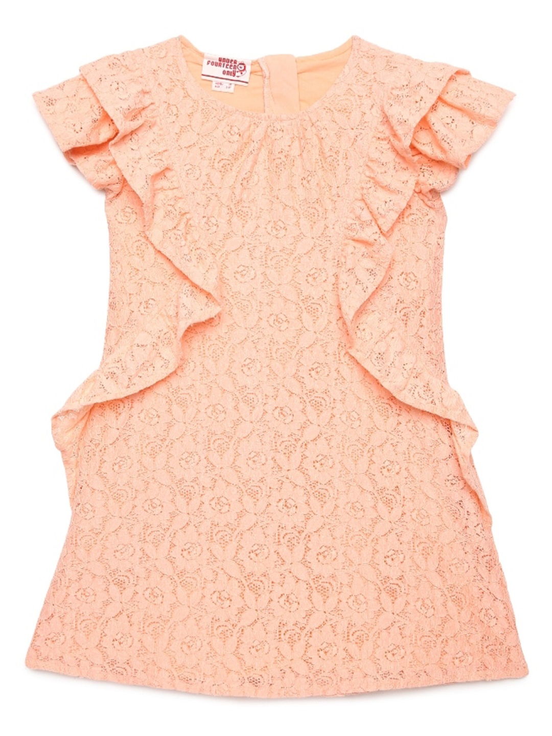 

UNDER FOURTEEN ONLY Girls Peach-Coloured Lace A-Line Dress