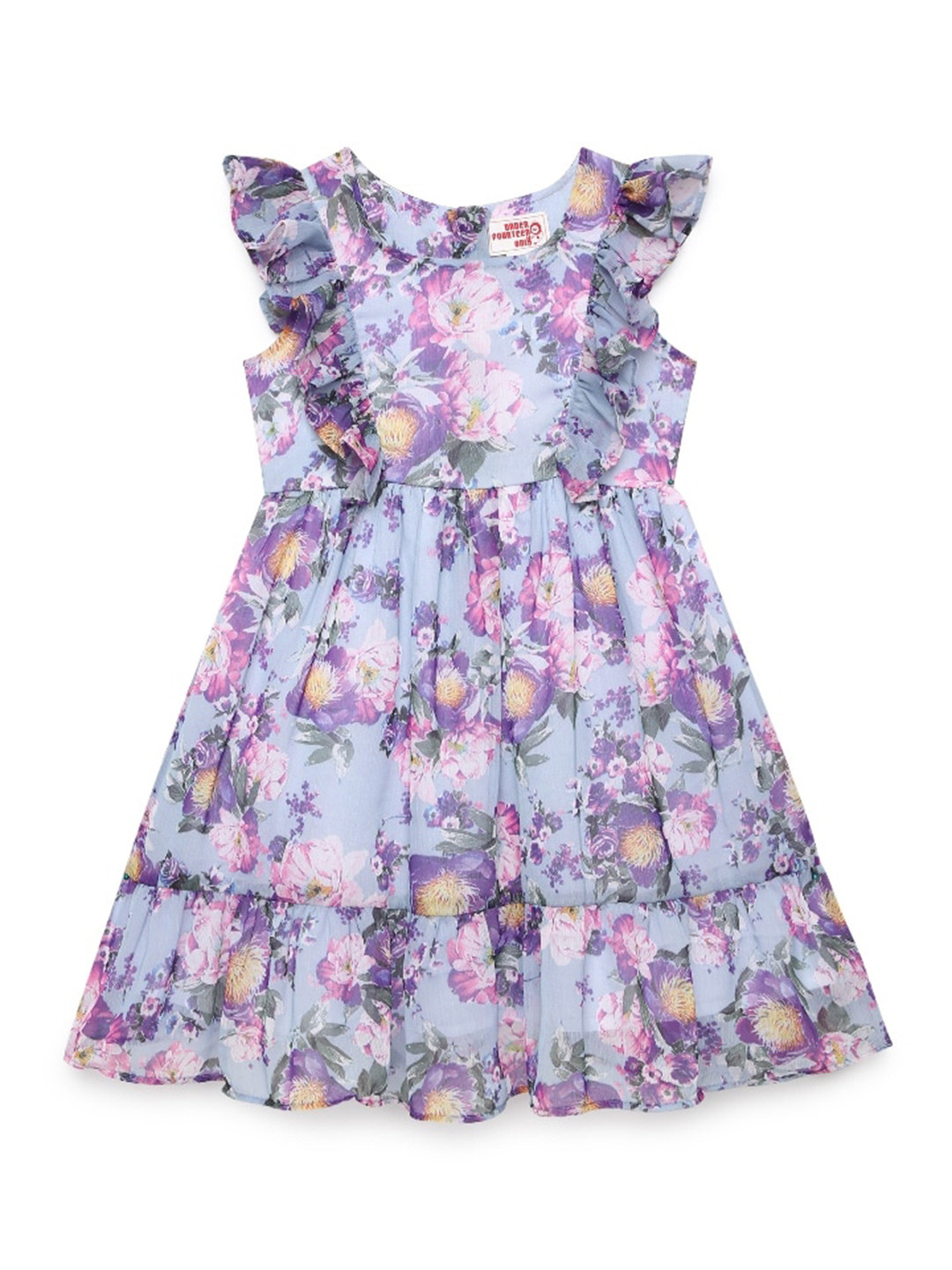 

UNDER FOURTEEN ONLY Girls Blue & Purple Floral Chiffon Dress