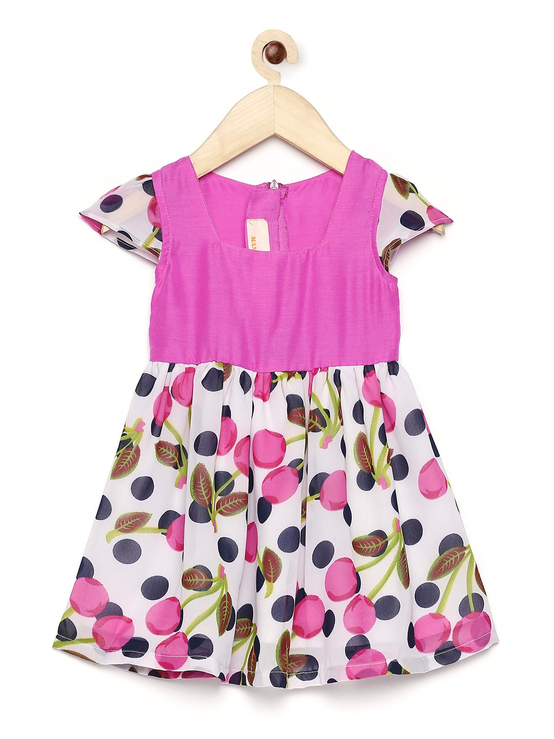 

MANY FROCKS & Pink & White Cap Sleeves Georgette Dress