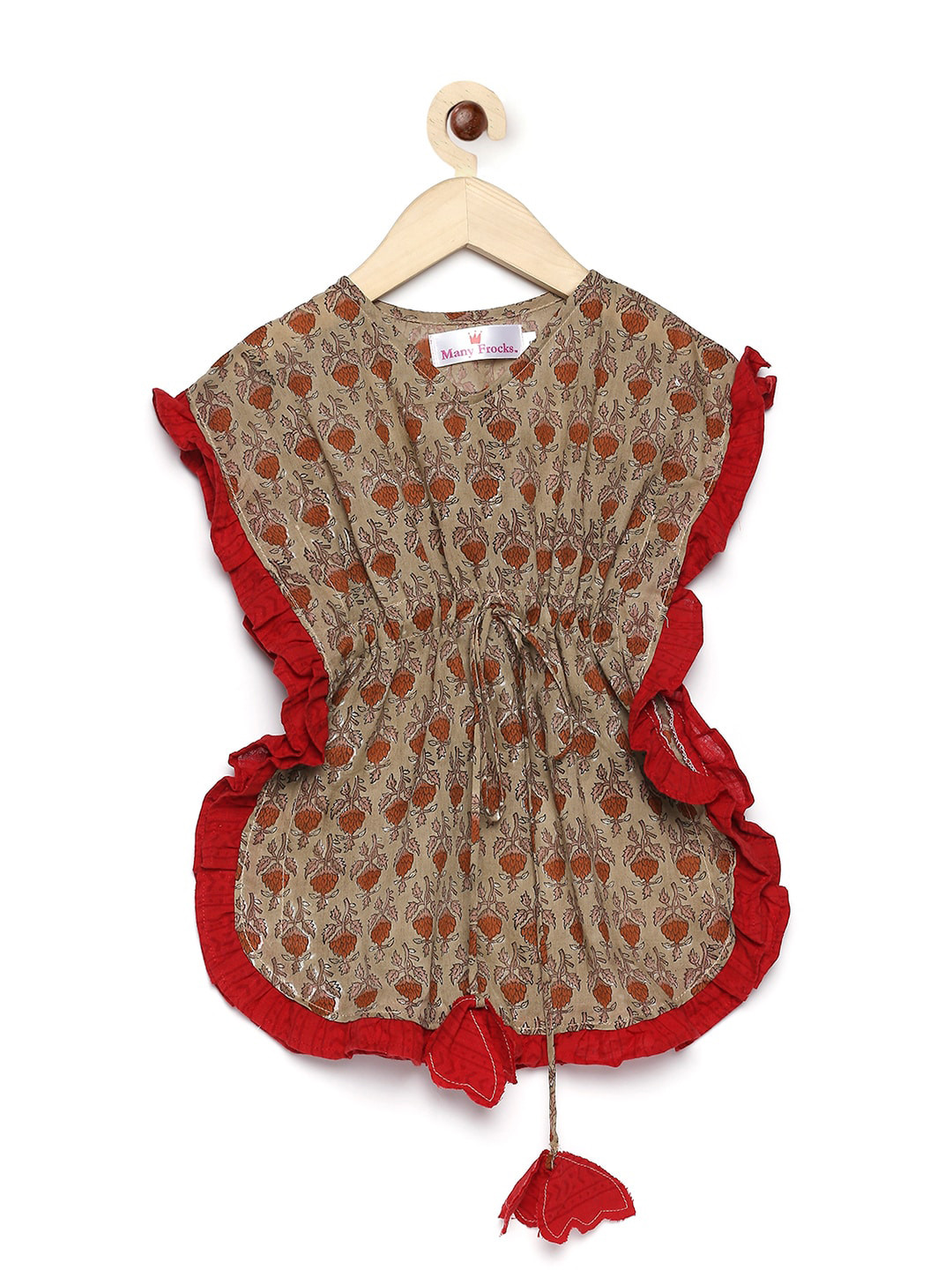 

MANY FROCKS & Beige & Red Floral Dress