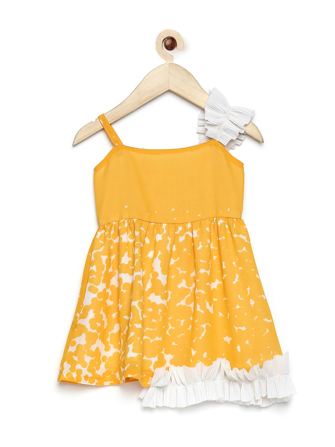 

MANY FROCKS & White & Yellow Floral Georgette A-Line Dress