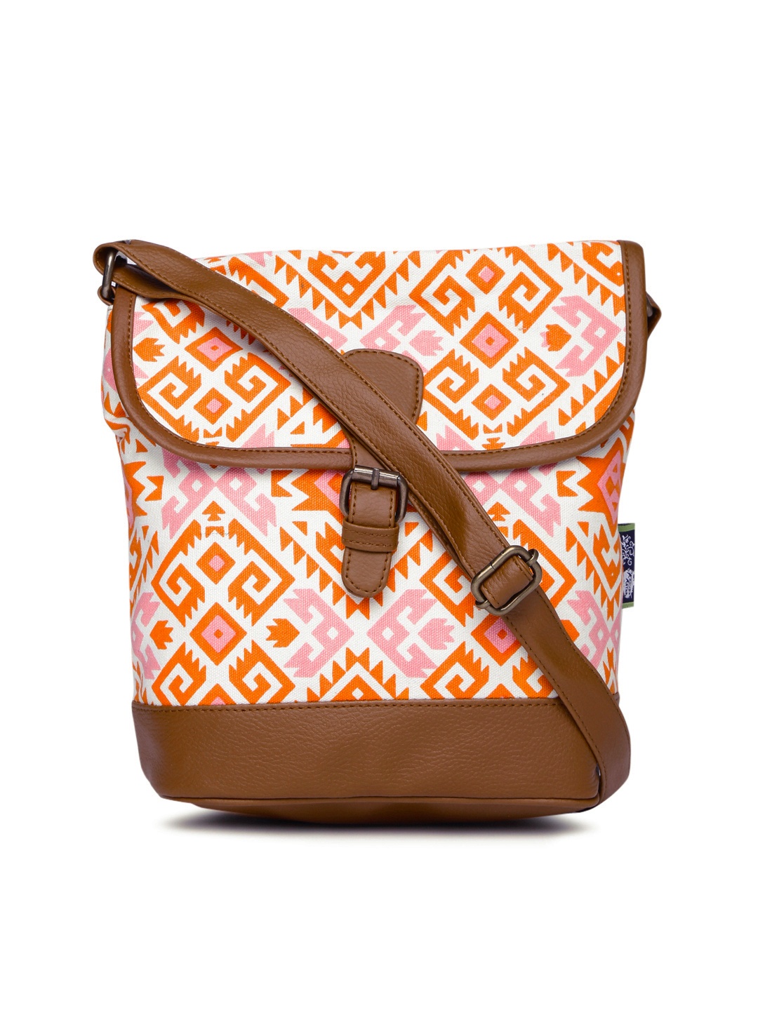 

Kanvas Katha Off-White & Orange Printed Sling Bag