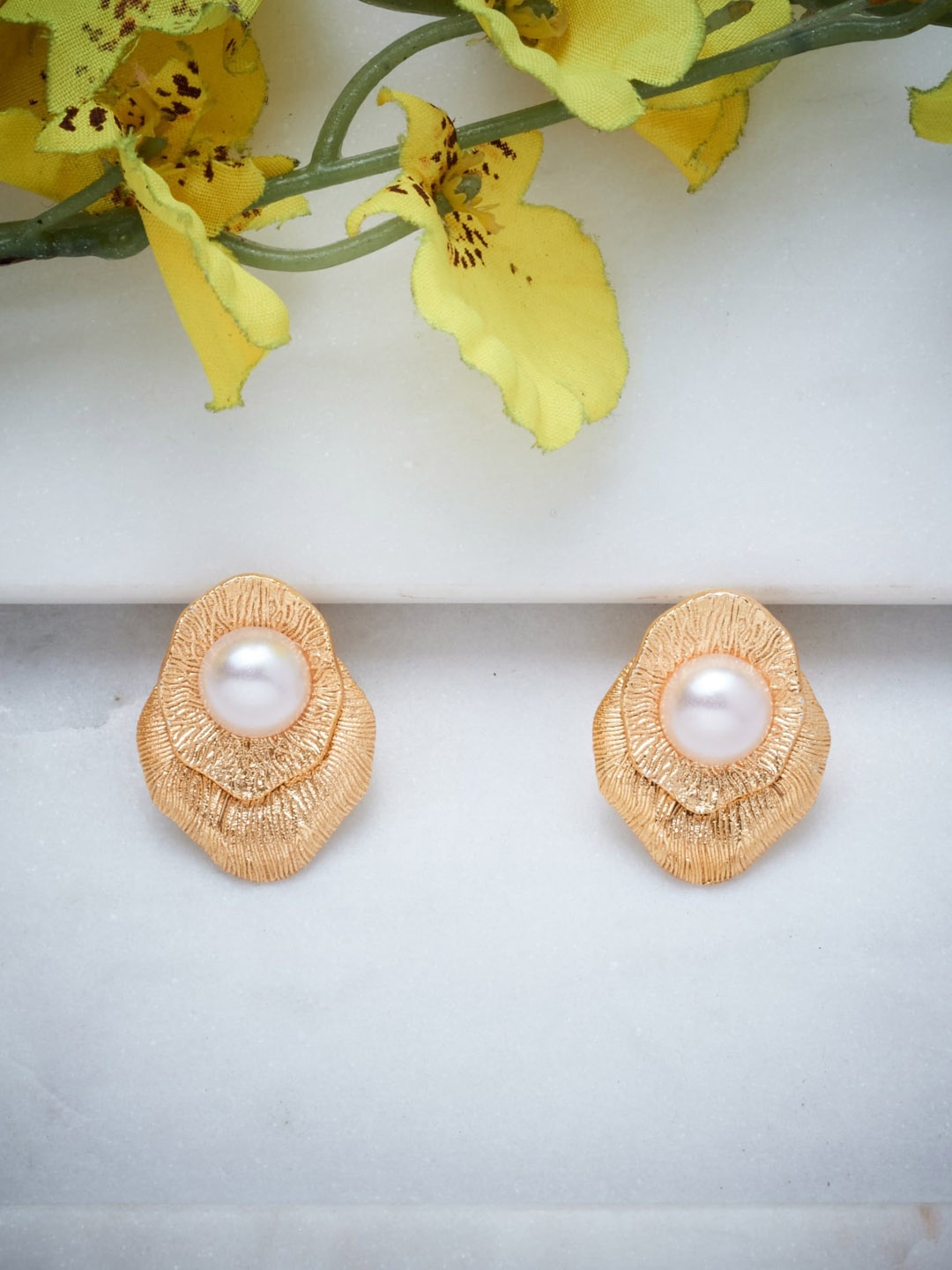 

ATIBELLE Gold-Plated White Pearl Studded Drop Earrings