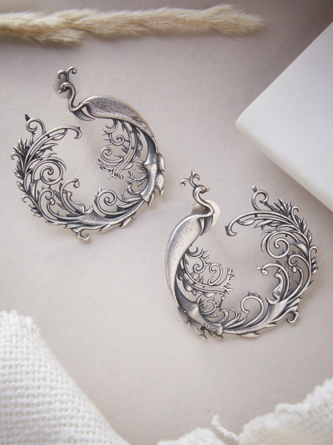 

ATIBELLE Silver-Plated Peacock Shaped German Silver Hoop Earrings