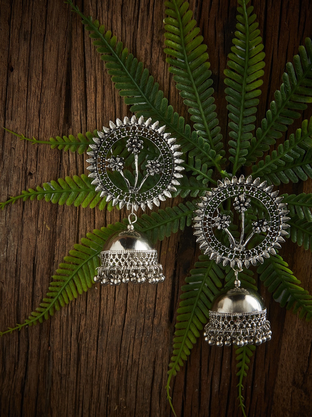 

ATIBELLE Silver-Plated Floral German Silver Jhumkas Earrings