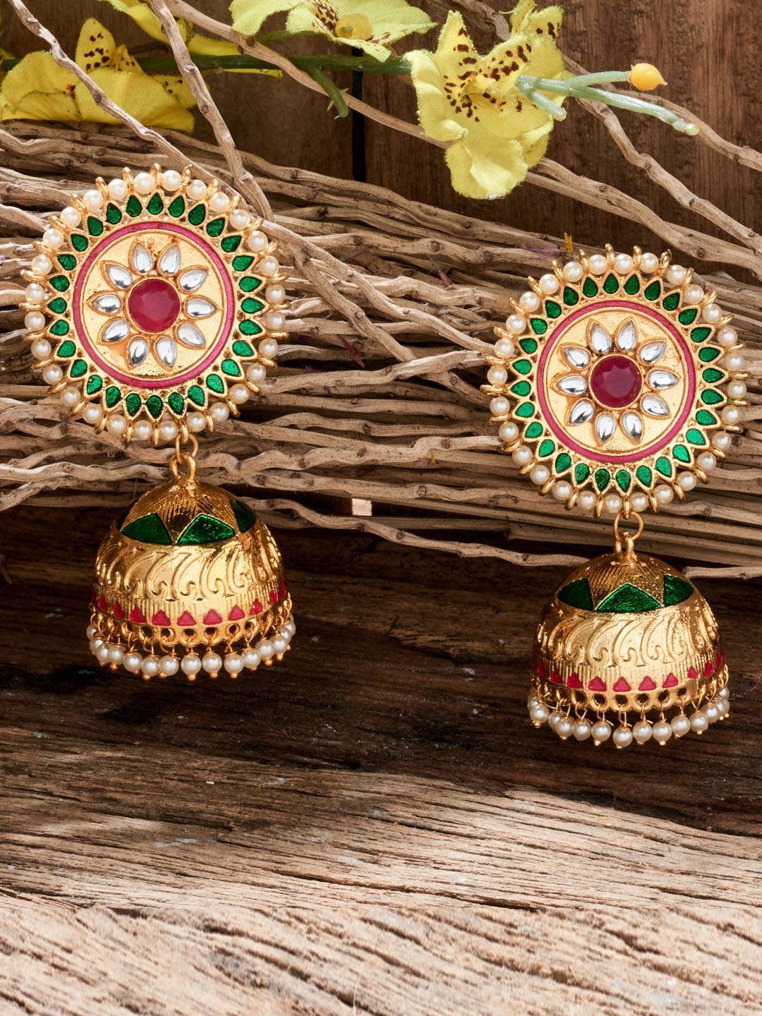 

ATIBELLE Gold-Plated Kundan Dome-Shaped Jhumkas