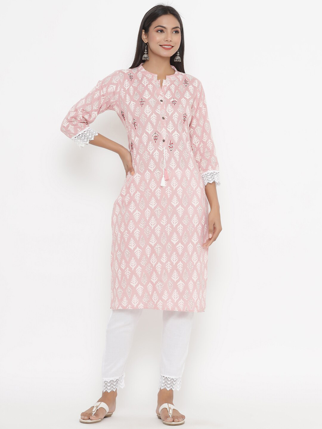 

PK Fashions Women Pink Ethnic Motifs Printed Kurta with Trousers