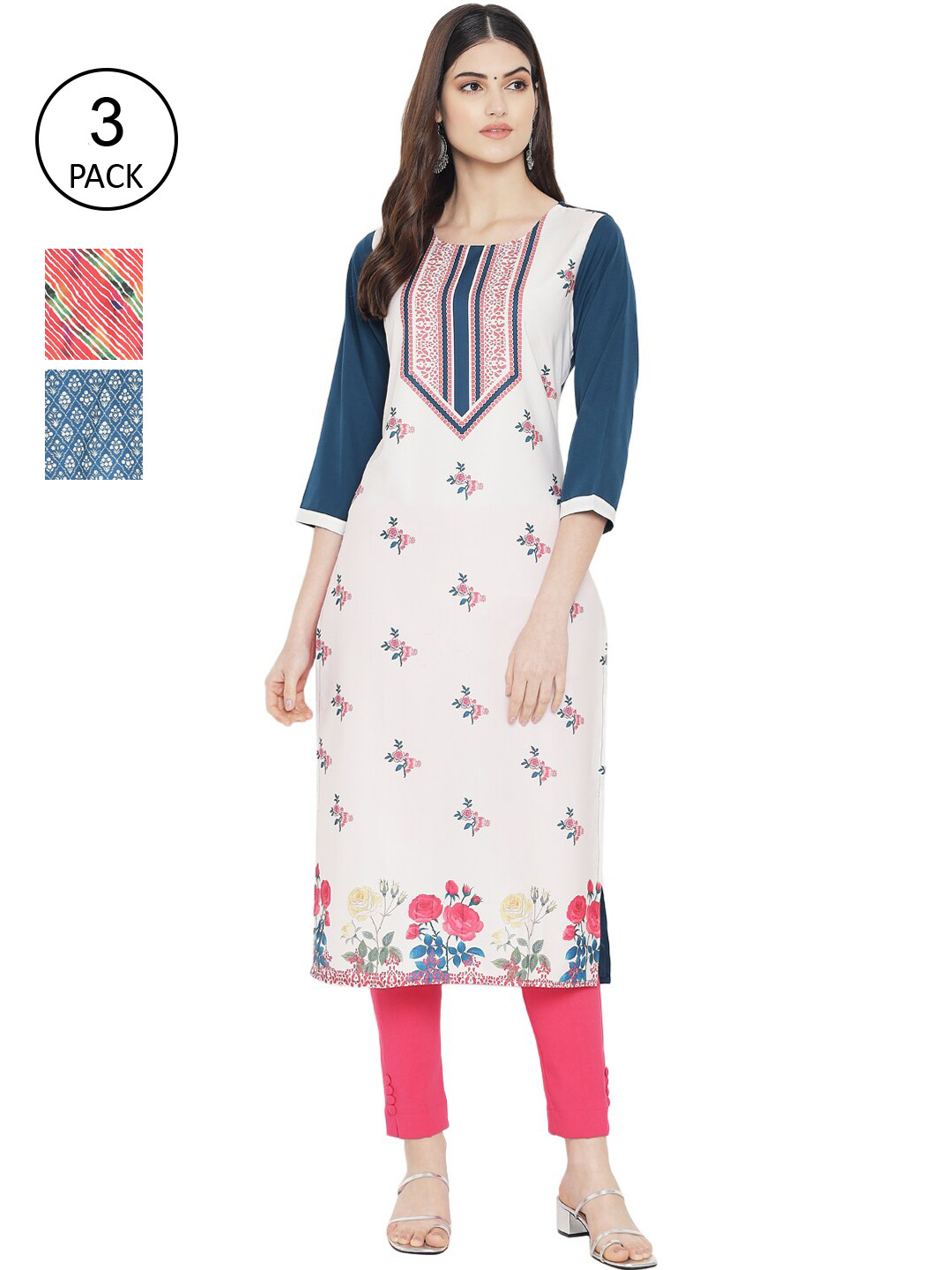 

Ethnic basket Women Multicoloured Geometric Printed Floral Crepe Kurta, Multi