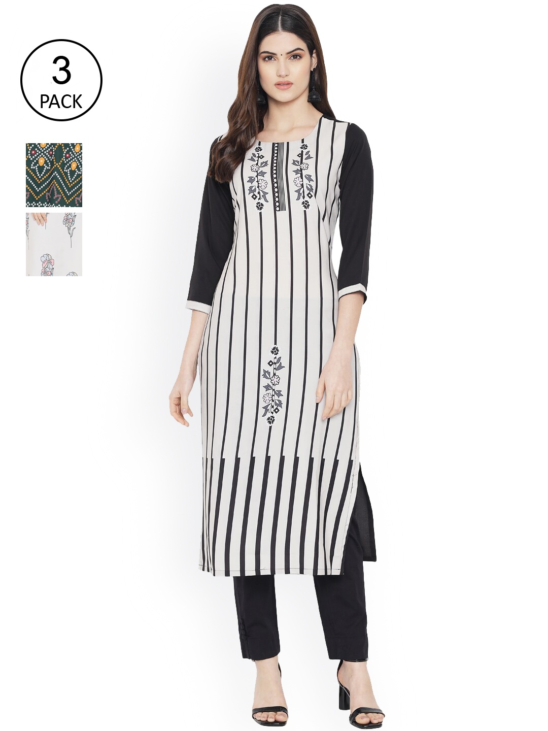 

Ethnic basket Women Pack of 3 Printed Kurtas, White