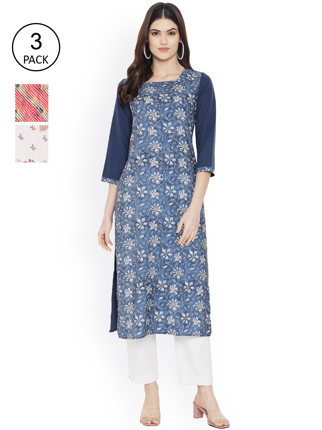 

Ethnic basket Women Pack of 3 Digital Printed Crepe Kurta, Multi