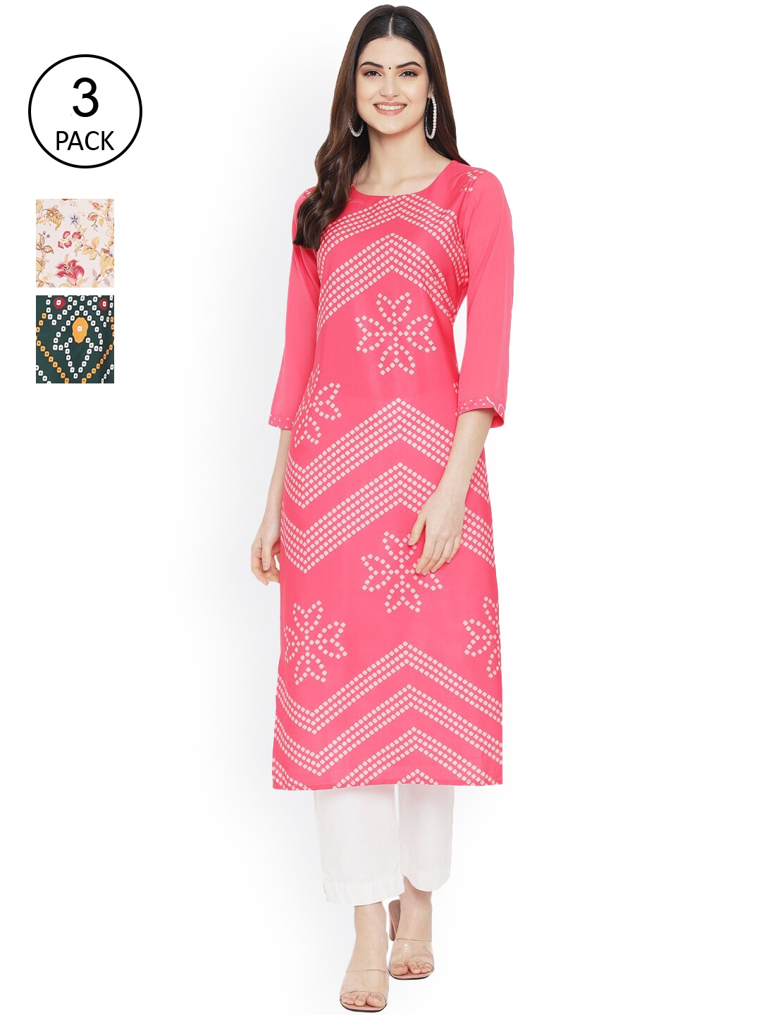 

Ethnic basket Woman Pack of 3 Multicoloured Floral Printed Floral Crepe Kurta, Multi
