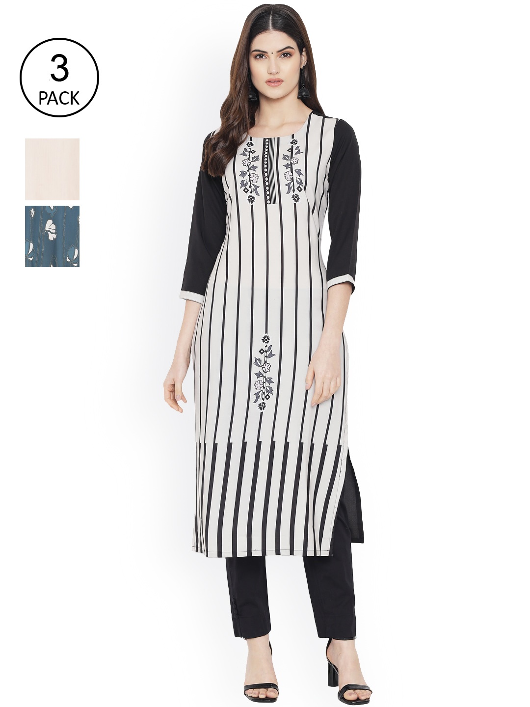 

Ethnic basket Pack of 3 Women Ethnic Motifs Printed Crepe Kurta, Multi