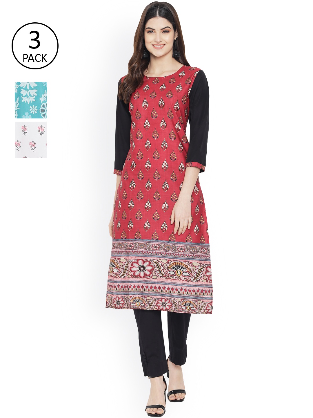 

Ethnic basket Women Blue & Red Printed Crepe Kurta
