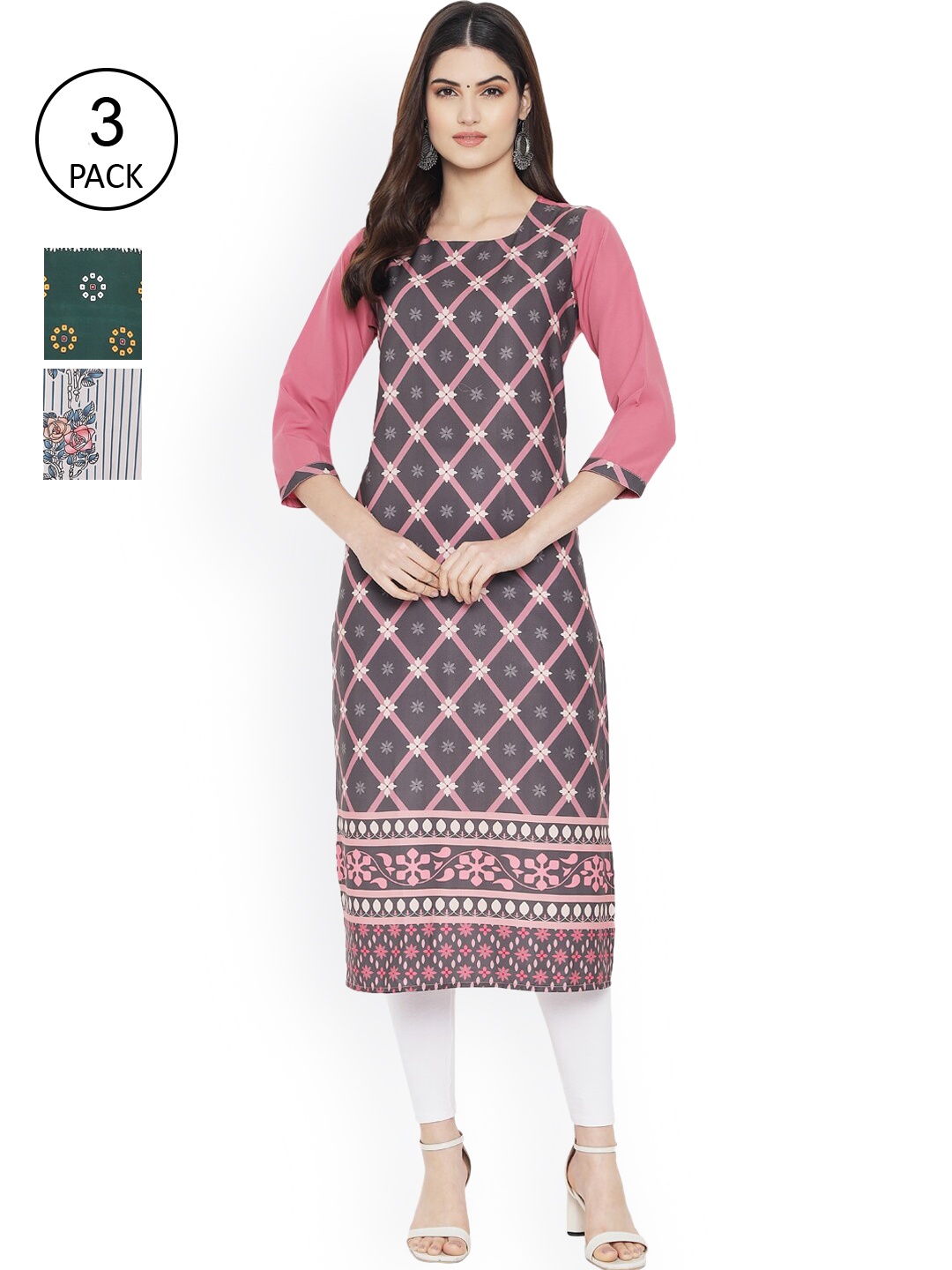 

Ethnic basket Pack of 3 Women Ethnic Motifs Printed Crepe Kurta, Multi