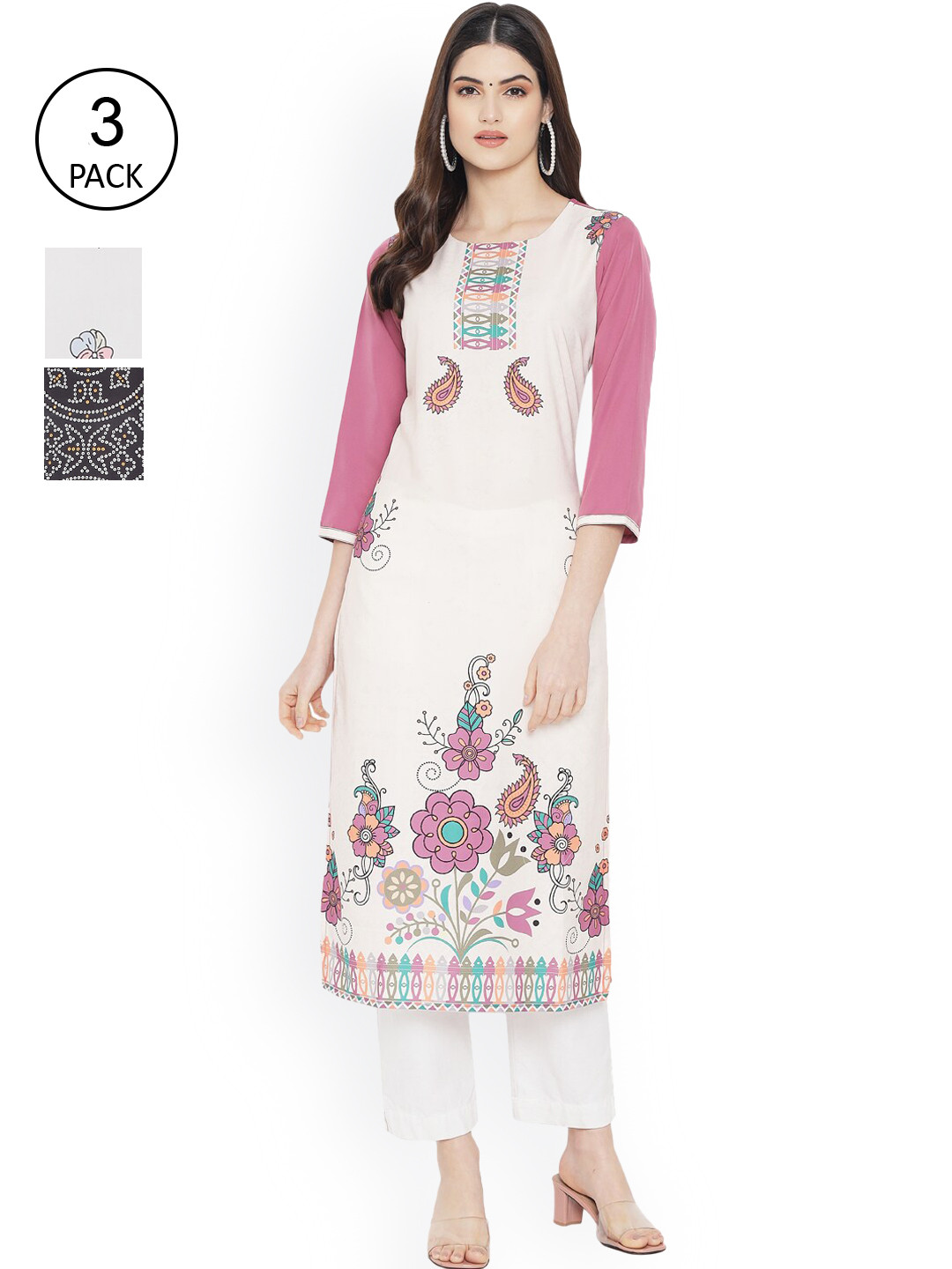 

Ethnic basket Women Grey & Purple Digital Printed Set Of 3 Crepe Straight Kurta