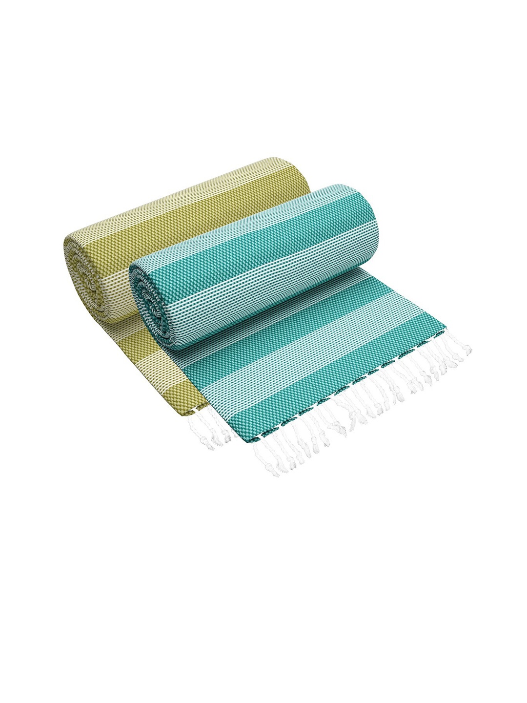 

Story@home Set of 2 Striped 200 GSM Pure Cotton Bath Towels, Olive