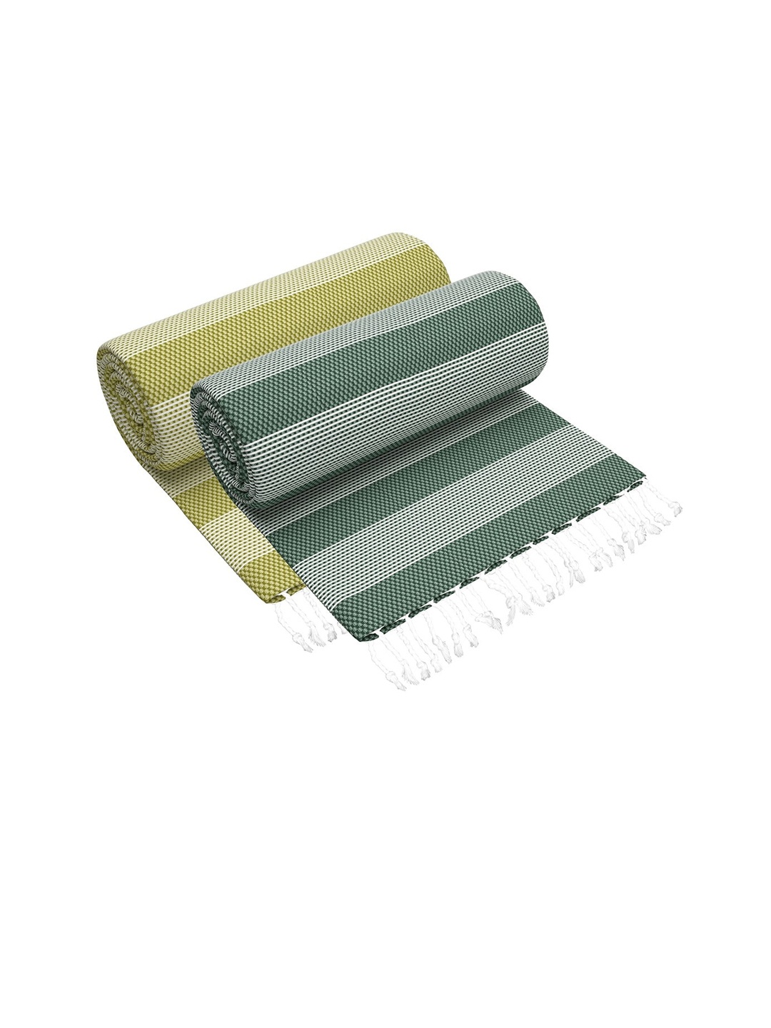 

Story@home Set Of 2 Striped 200 GSM Pure Cotton Bath Towel, Olive