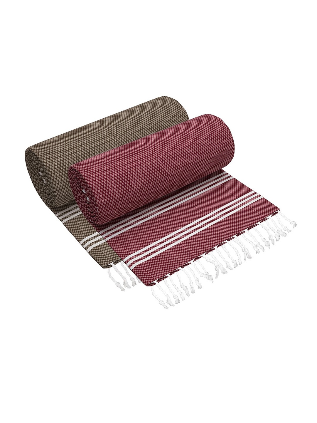

Story@home Set Of 2 Brown & Magenta Striped 200 GSM Pure Cotton Bath Towel