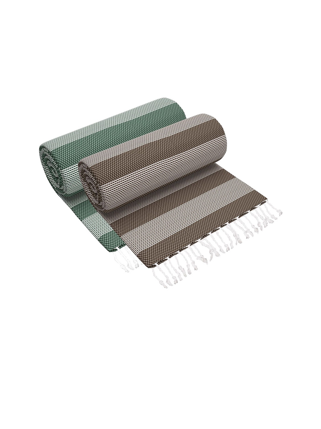 

Story@home Set Of 2 Striped 200 GSM Pure Cotton Bath Towel, Green