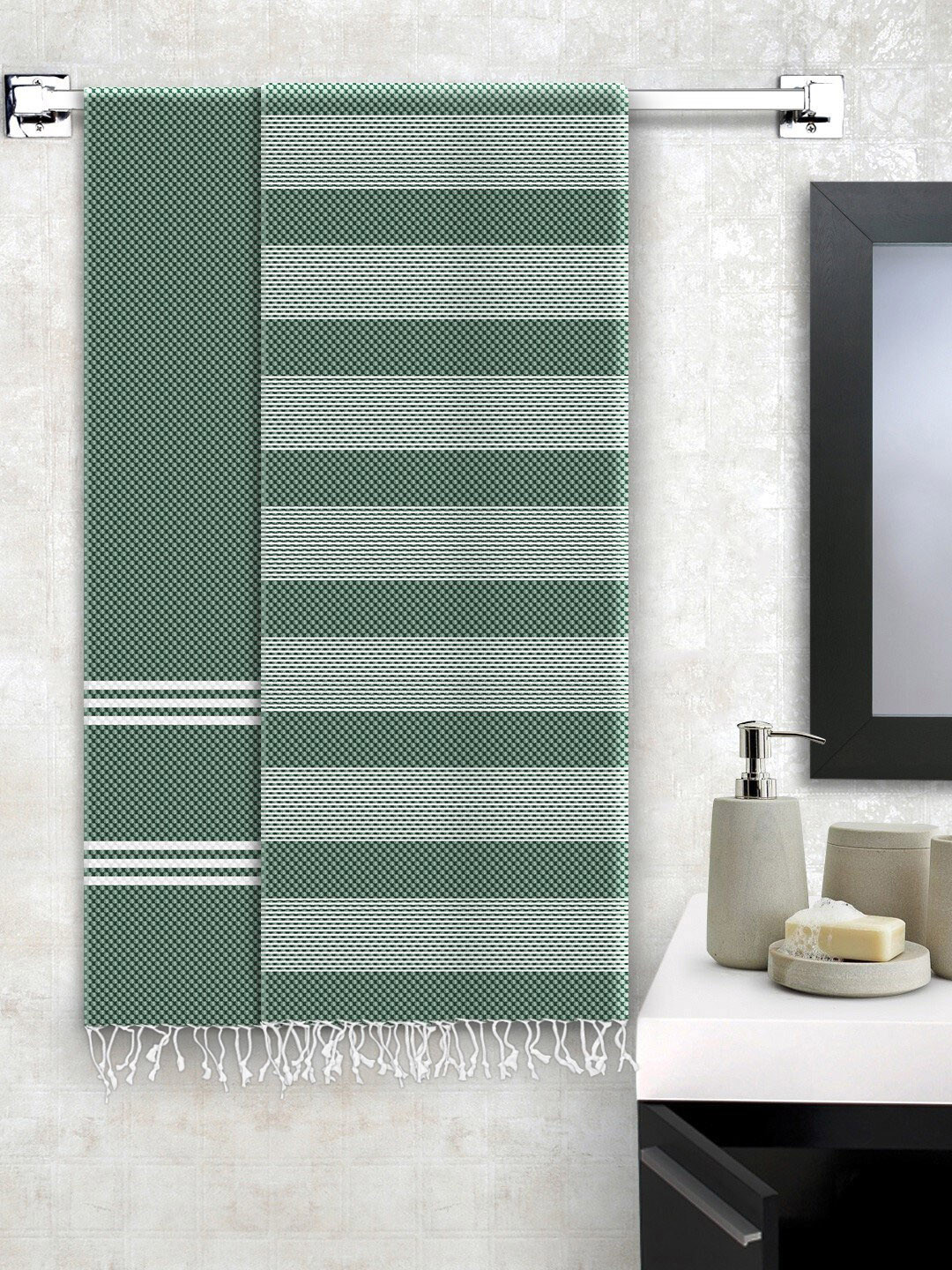 

Story@home Green Set Of 2 Striped 200 GSM Pure Cotton Bath Towel