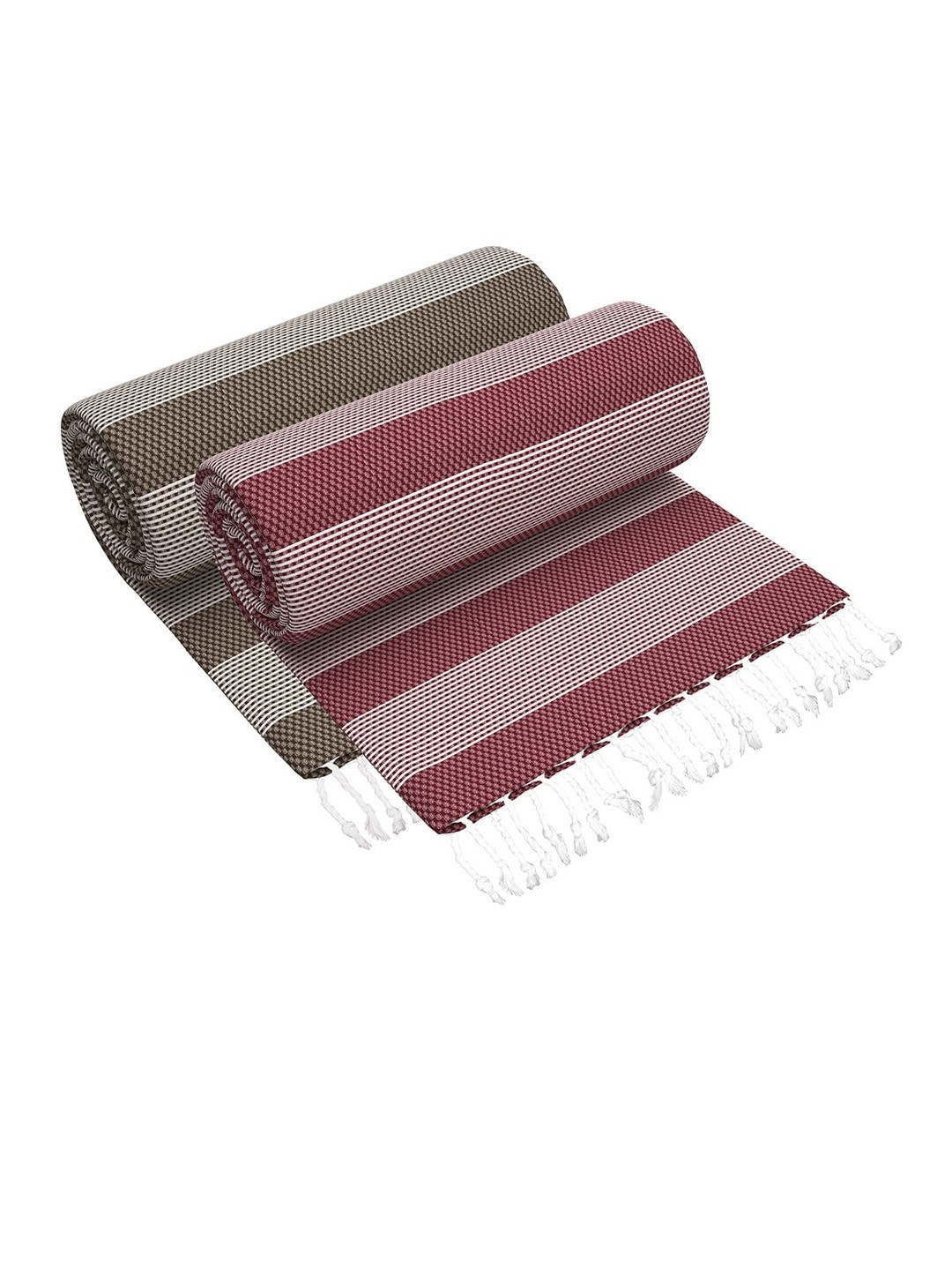 

Story@home Brown & Magenta Set Of 2 Striped 200 GSM Pure Cotton Bath Towel