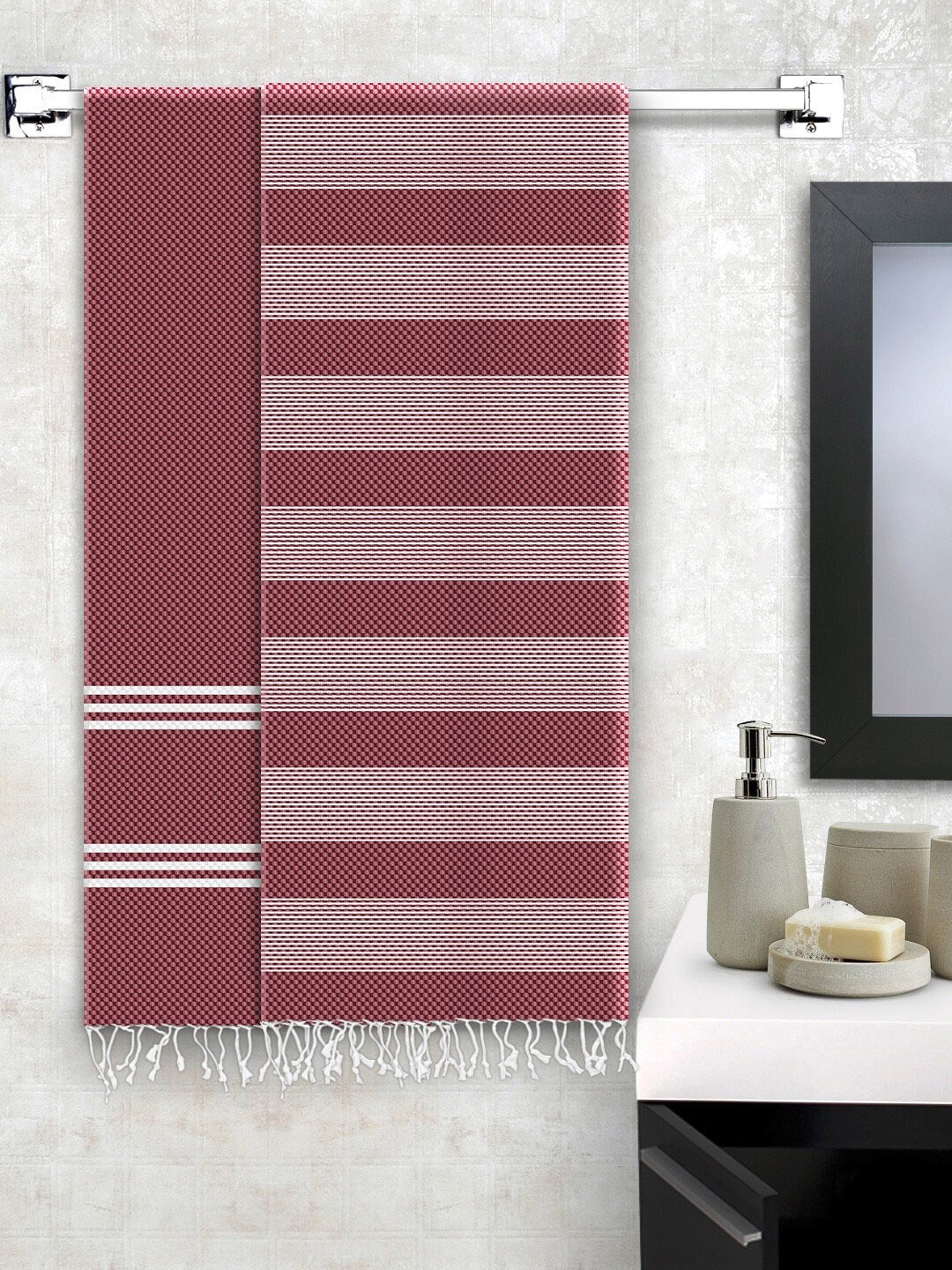 

Story@home Set of 2 Striped 200 GSM Pure Cotton Bath Towels, Magenta