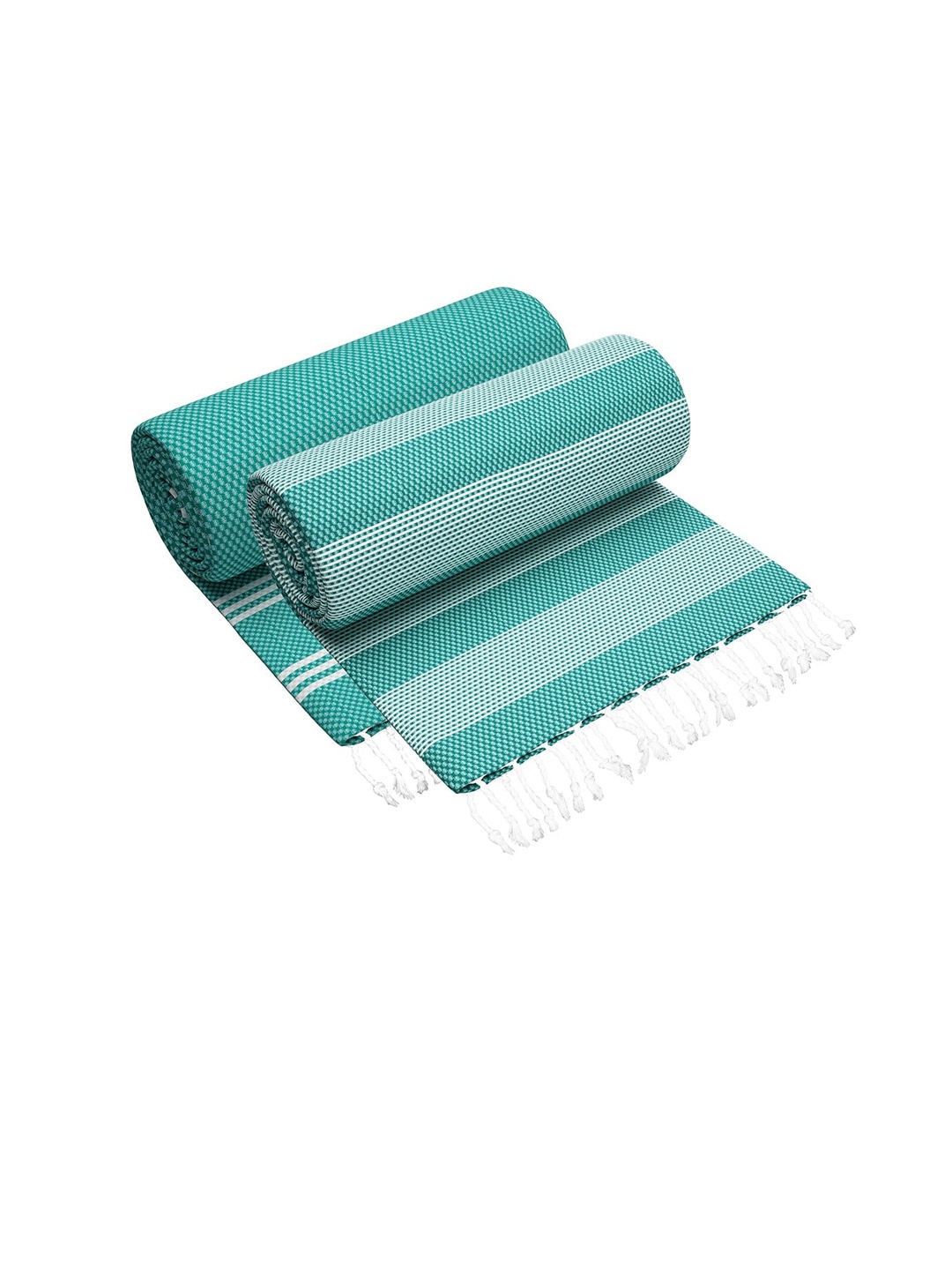 

Story@home Set Of 2 Teal Striped 200 GSM Pure Cotton Bath Towel
