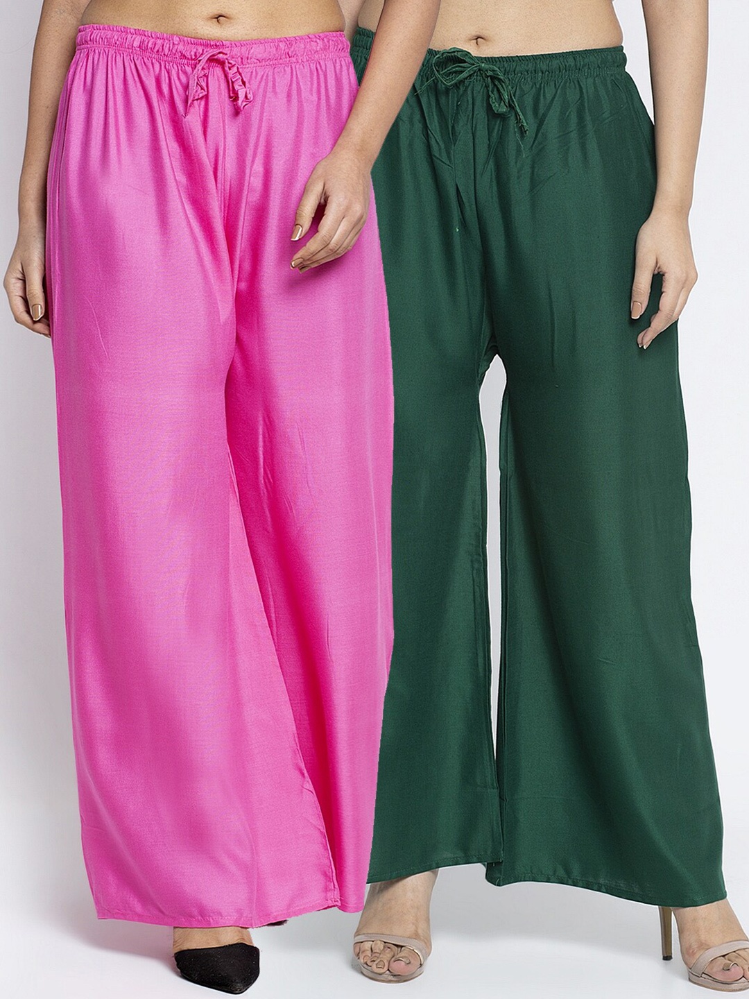 

Jinfo Women Pack of 2 Flared Knitted Ethnic Palazzos, Pink