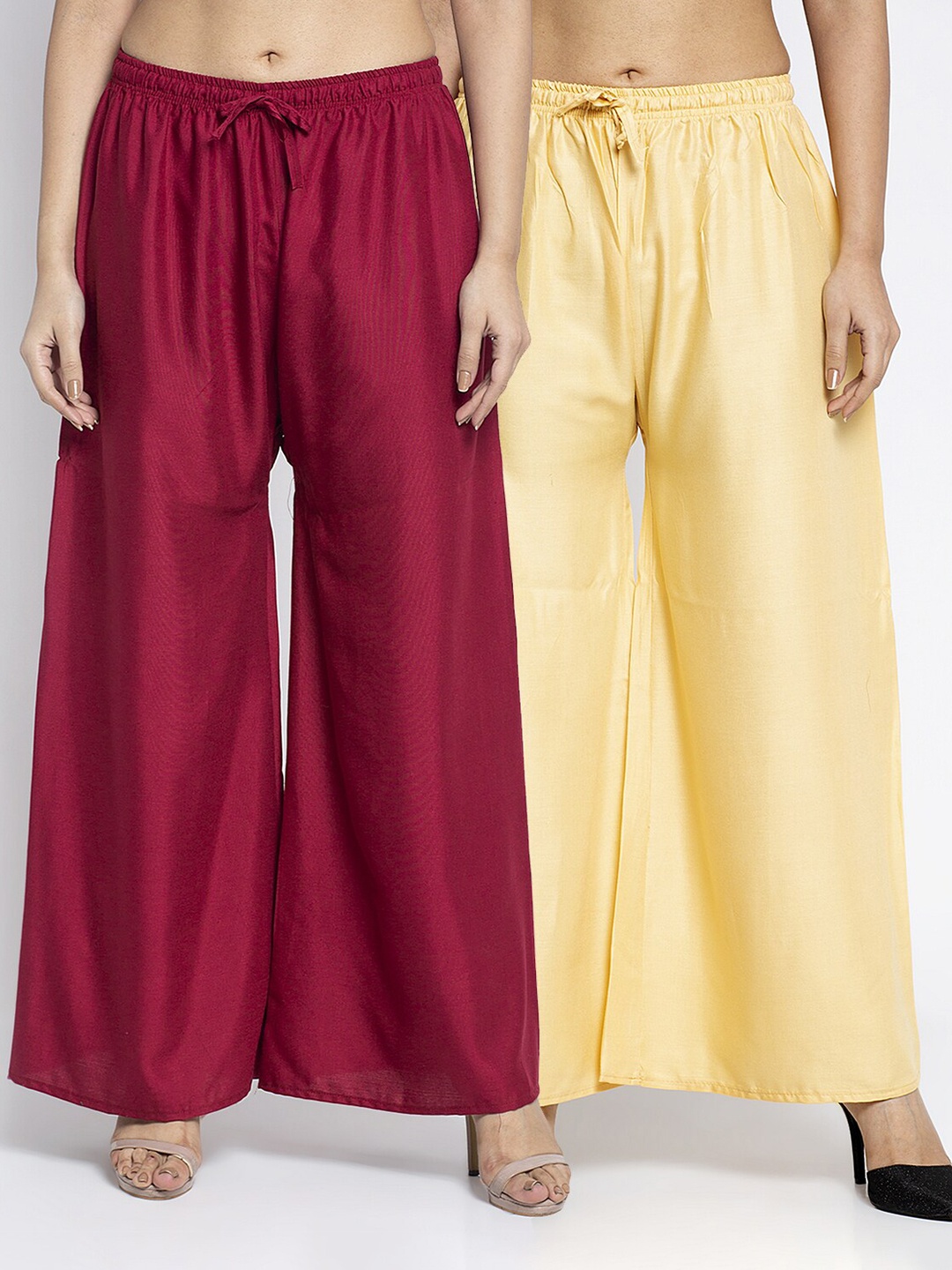 

Jinfo Women Pack of 2 Maroon & Cream-Coloured Ethnic Palazzos