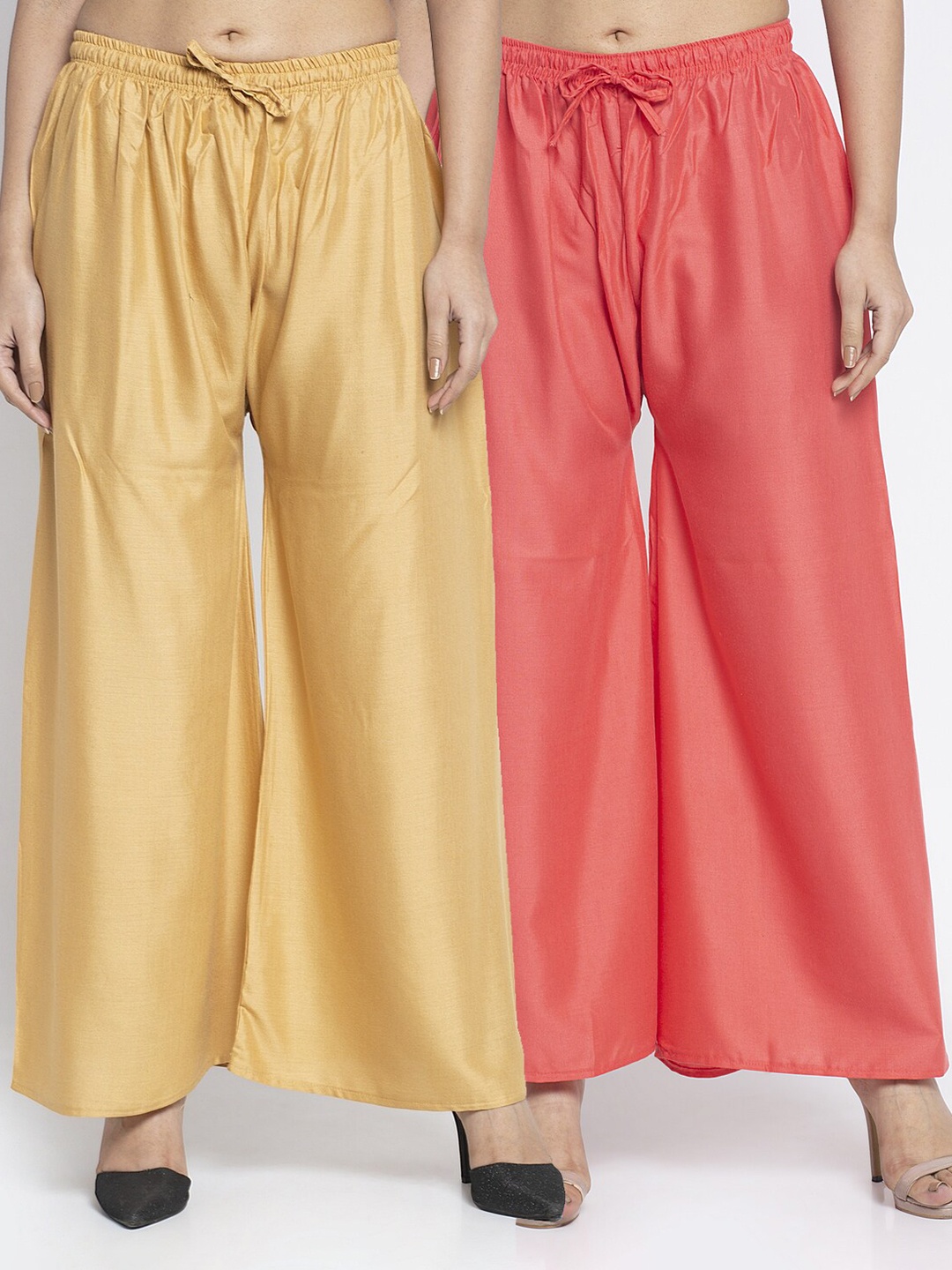 

Jinfo Women Pack Of 2 Beige & Peach-Coloured Flared Knitted Ethnic Palazzos