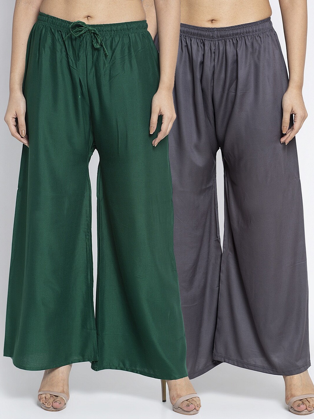 

Jinfo Women Pack of 2 Green & Grey Ethnic Palazzos