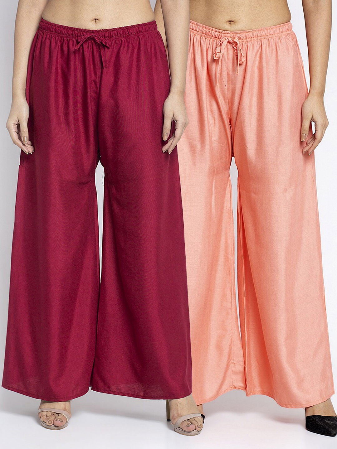 

Jinfo Women Maroon & Peach-Coloured 2 Flared Ethnic Palazzos