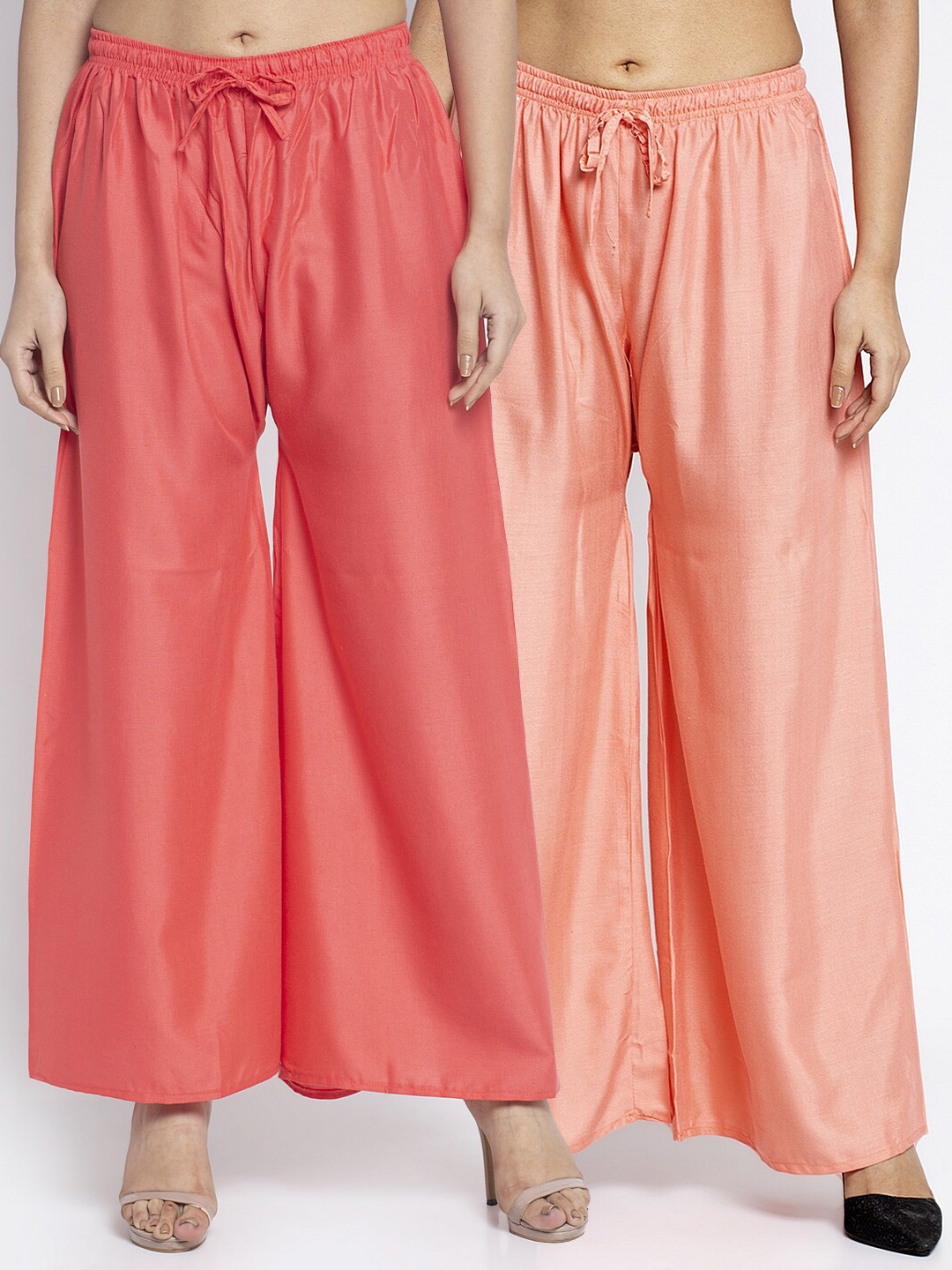 

Jinfo Women Pack Of 2 Orange & Peach-Coloured Flared Knitted Ethnic Palazzos