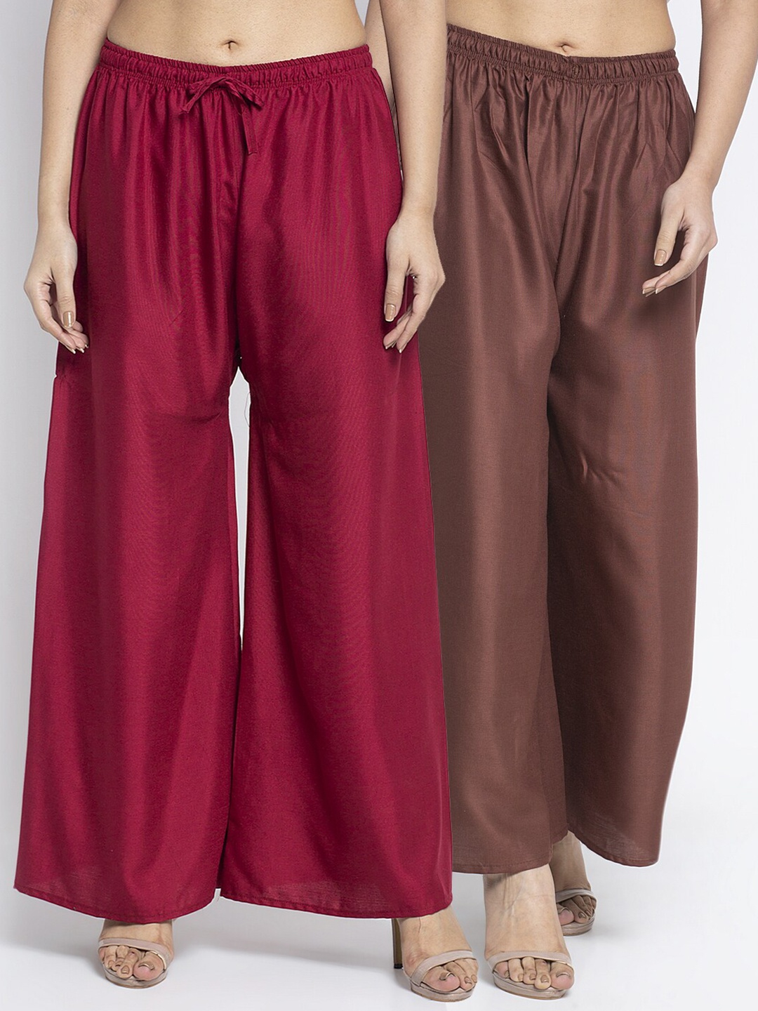 

Jinfo Women Pack Of 2 Maroon & Brown Flared Ethnic Palazzos
