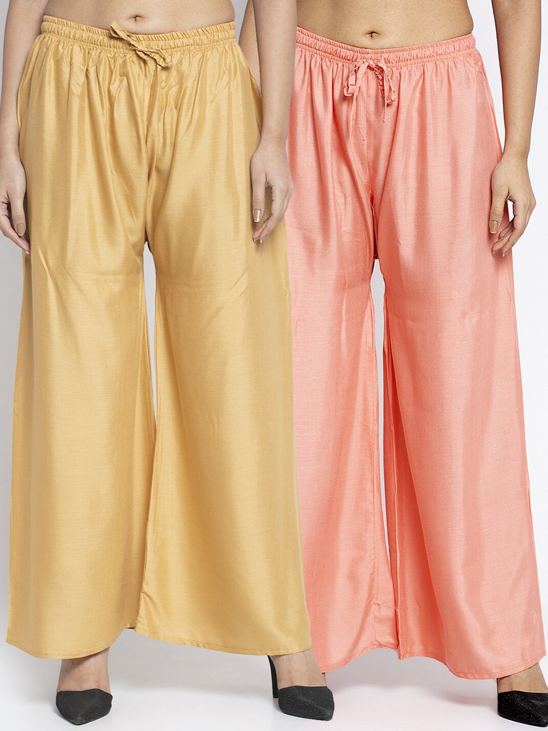 

Jinfo Women Pack Of 2 Beige & Peach-Coloured Flared Knitted Ethnic Palazzos